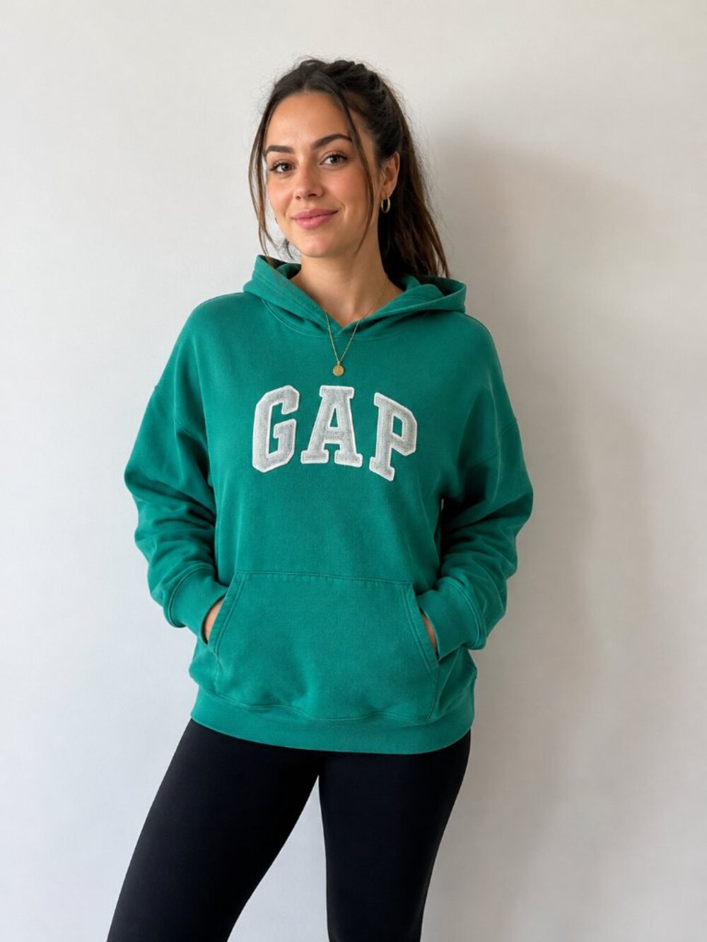 GAP Arch Logo Green Fleece Pullover Hoodie Sweatshirt XXL Cotton Blend